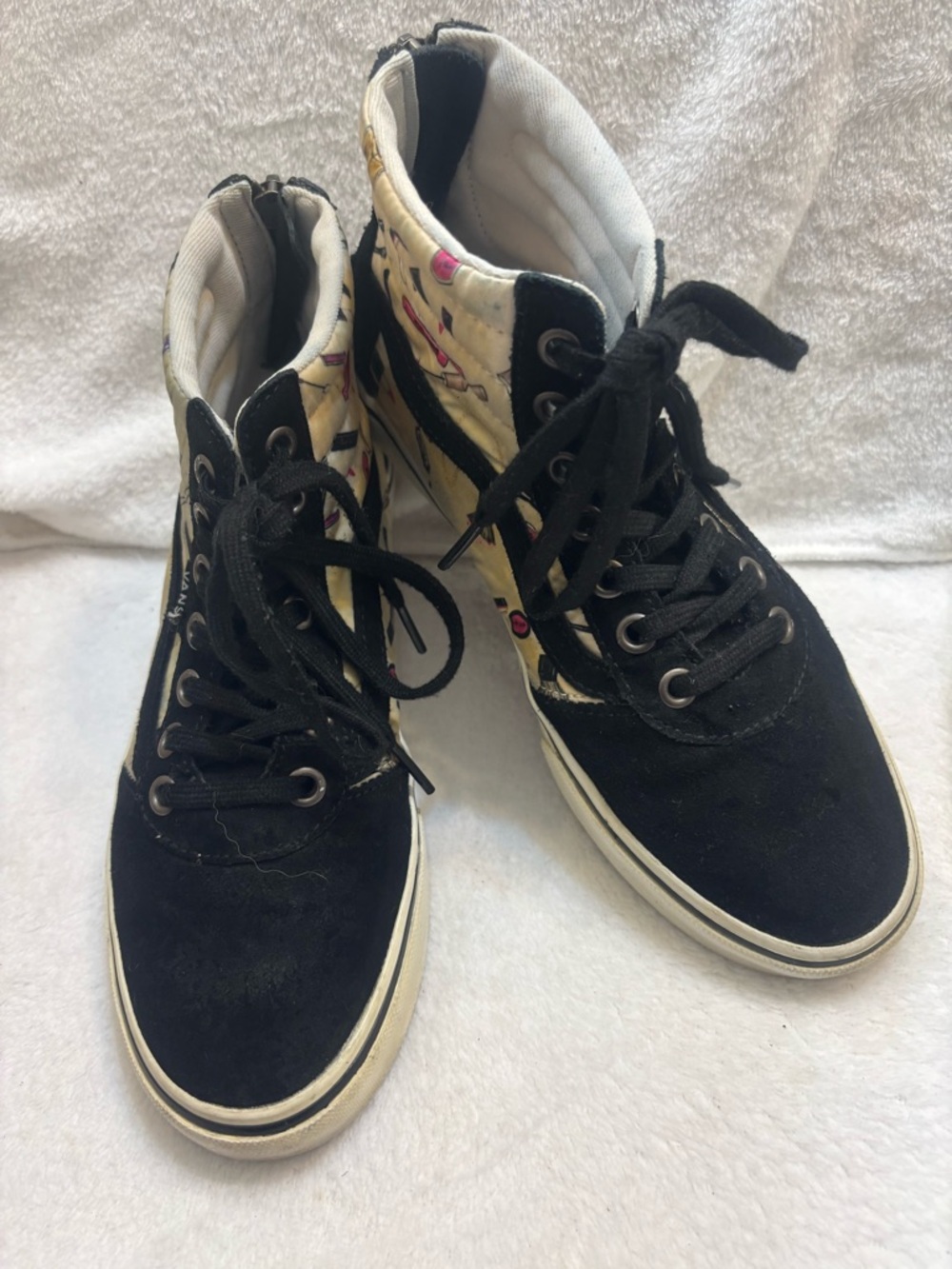 Vans Black High-Top Sneakers with Cream Patterned Side Panels